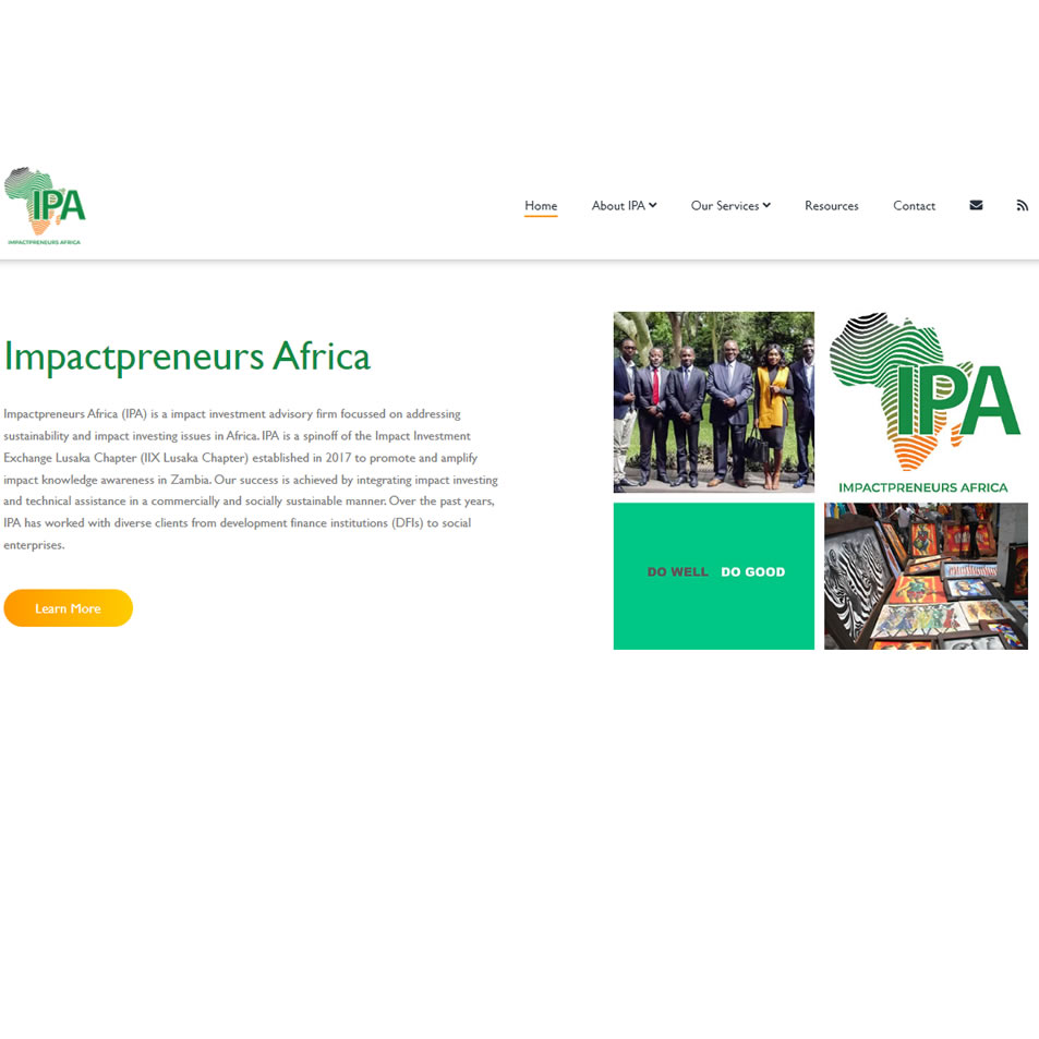 Website development and hosting, and domain administration for Impactpreneurs Africa, Lusaka, Zambia