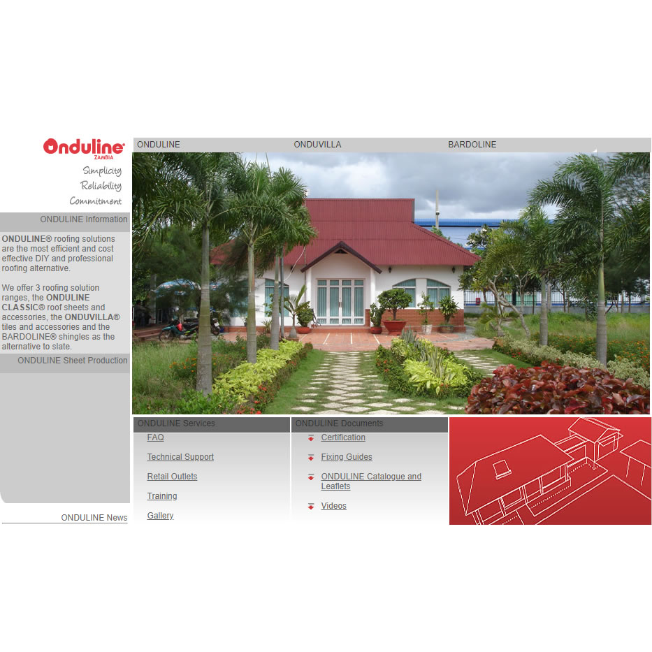 Website design and hosting, and domain administration for Onduline Zambia, Lusaka, Zambia